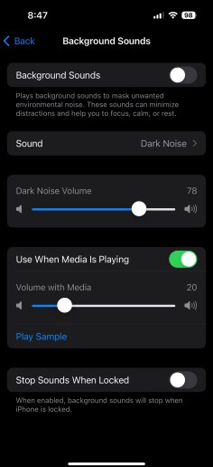 Background sounds settings
